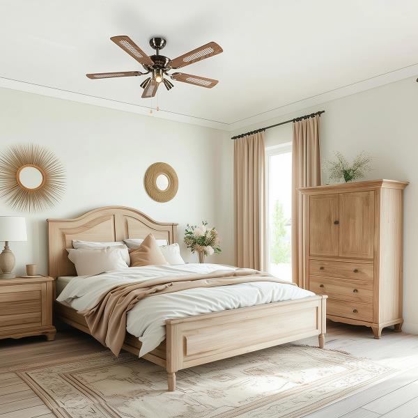 Bronzový stropní ventilátor s dřevem 110 cm 3-světla s tahovým spínačem - Mistral